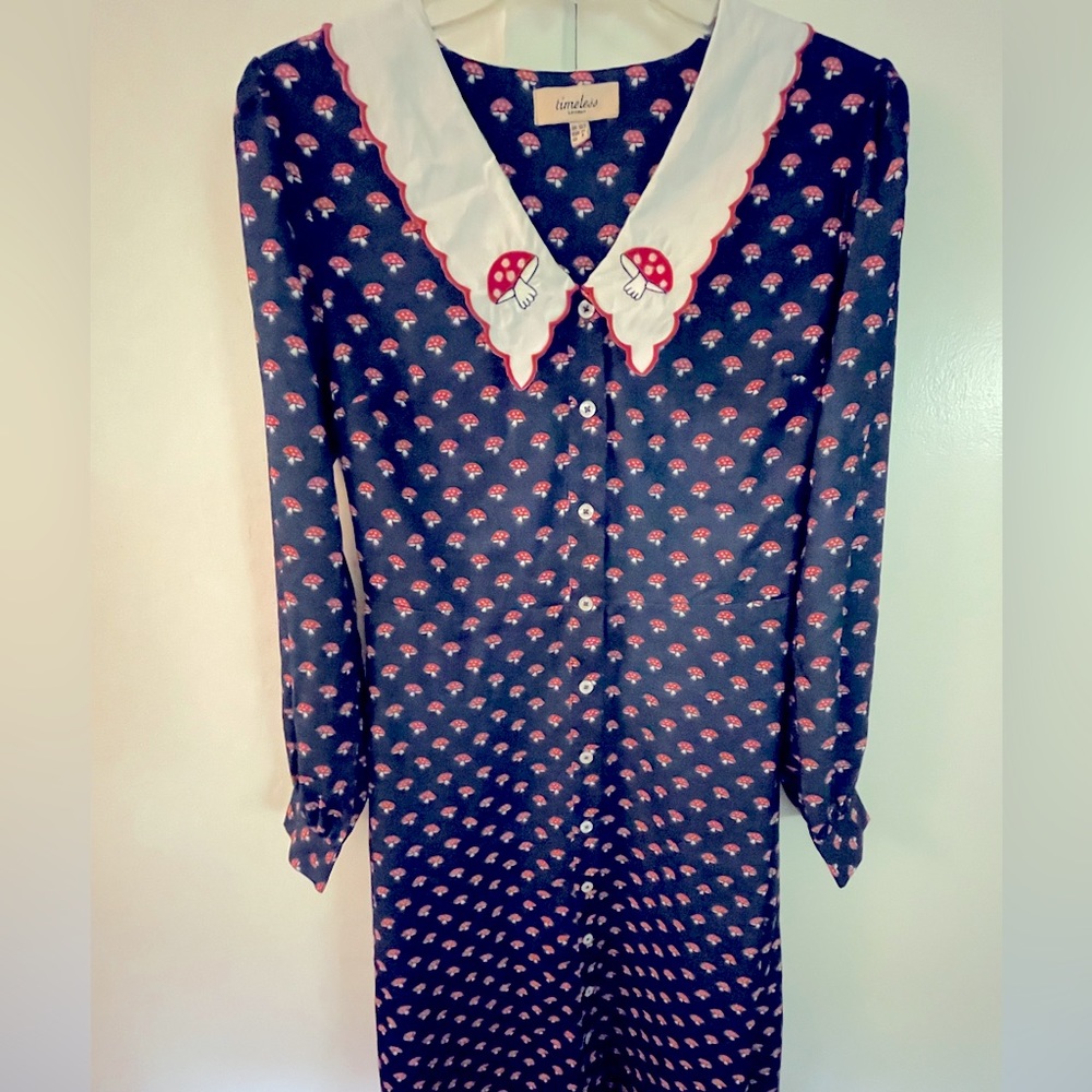 Unique Mushroom Dress with Embroidered Scalloped Collar